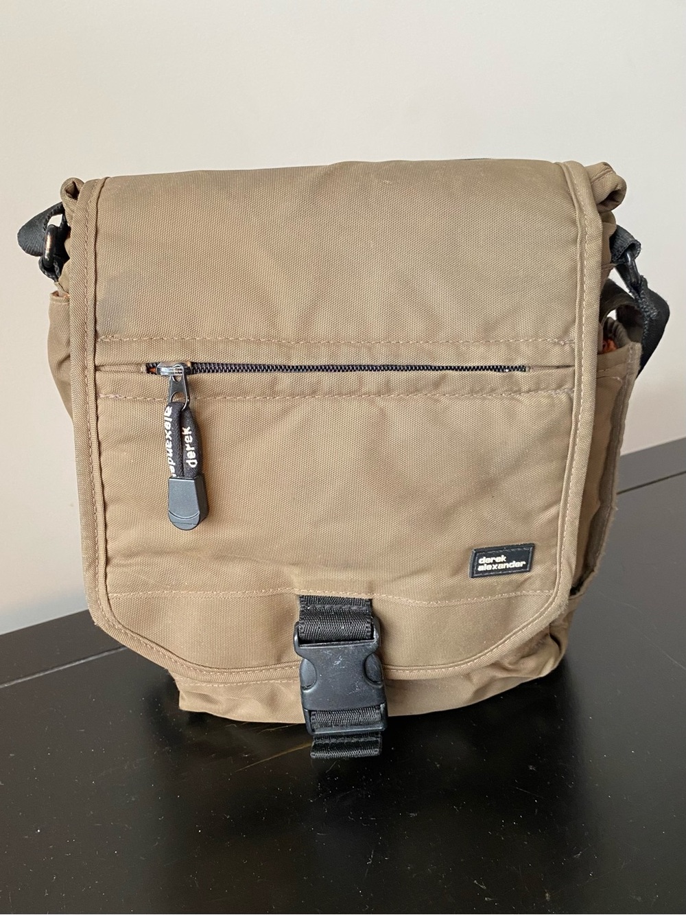 Derek Alexander Compact Tan Messenger Organizer Bag